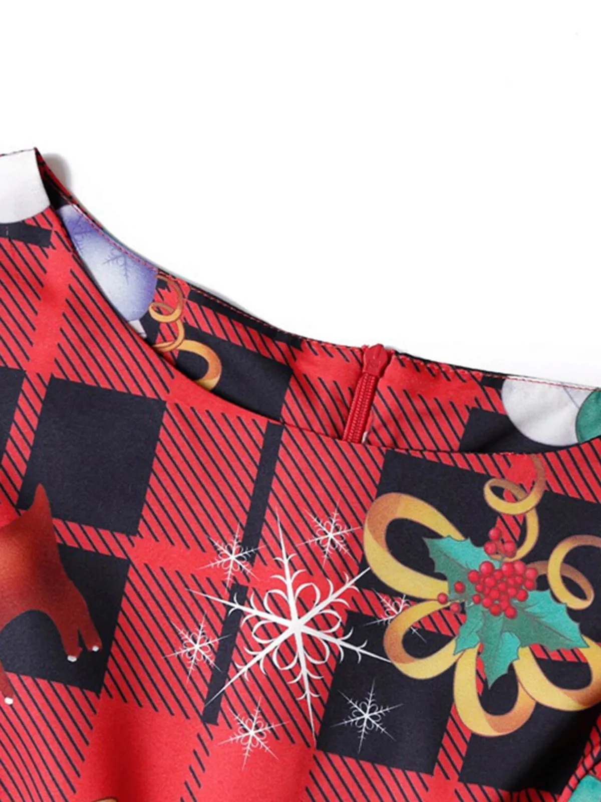 Best Retro Stage 1950s Christmas Plaid Bow Sleeveless Dress Red