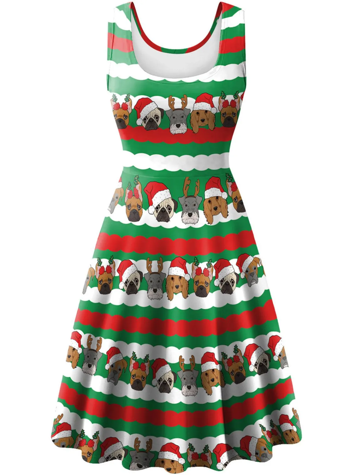 Best Retro Stage 1950s Christmas Print Knitted Sleeveless Dress