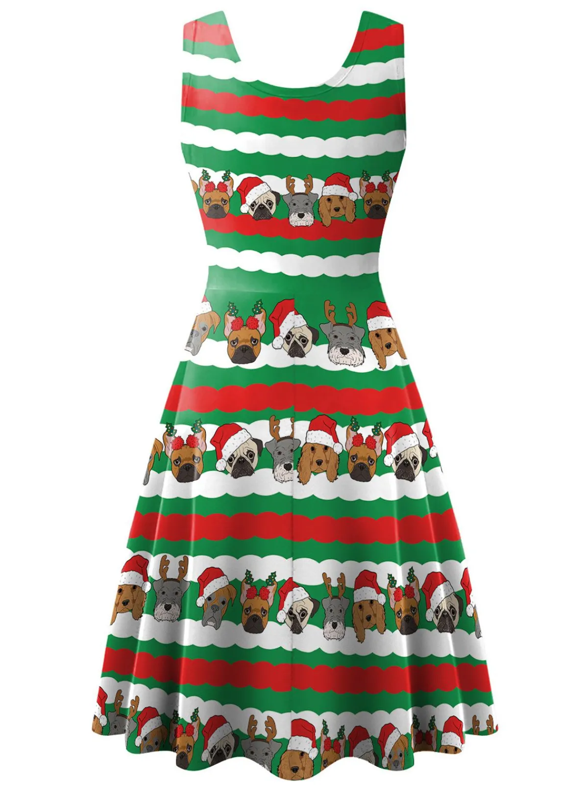 Best Retro Stage 1950s Christmas Print Knitted Sleeveless Dress
