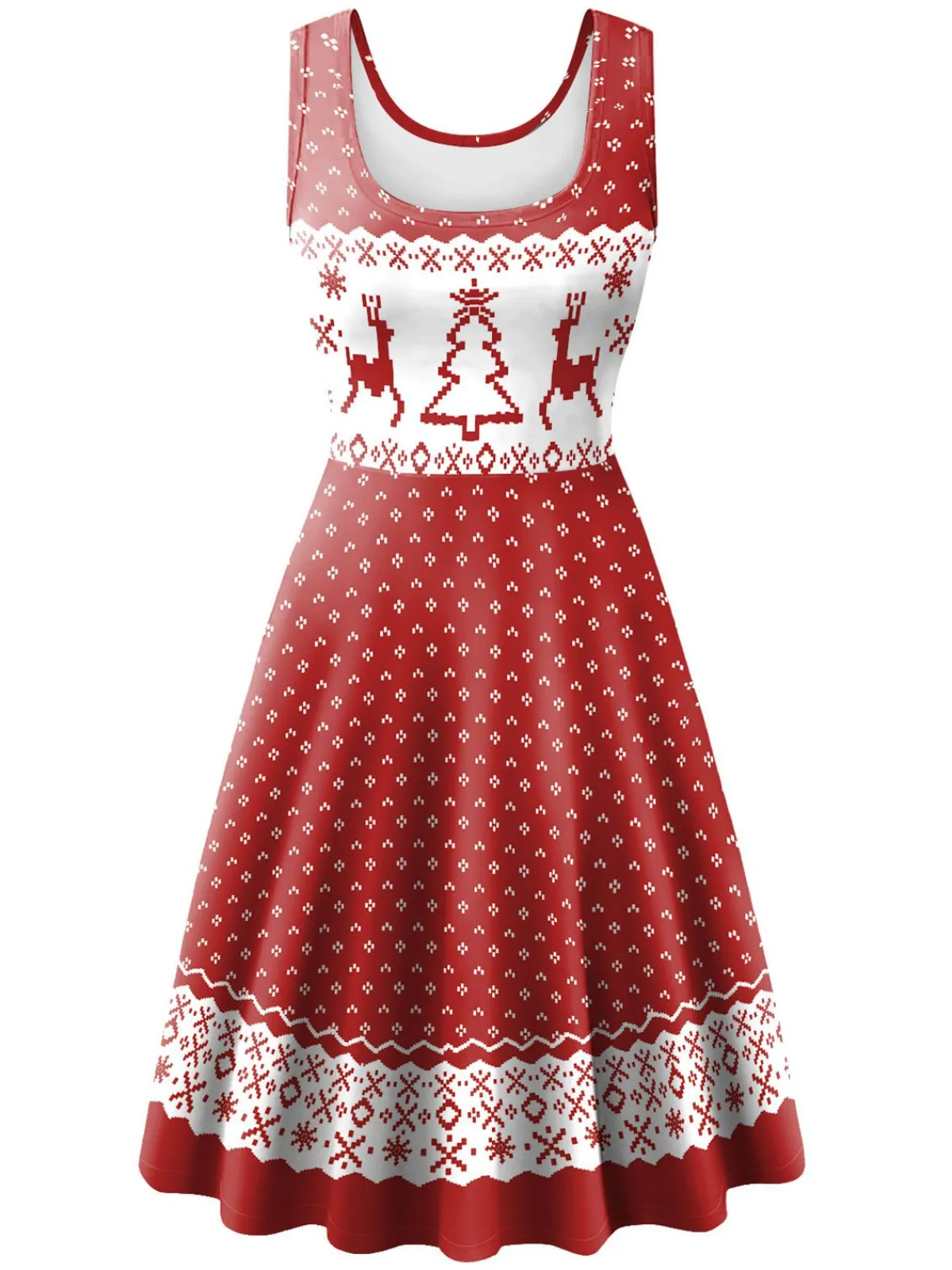 Best Retro Stage 1950s Christmas Print Knitted Sleeveless Dress
