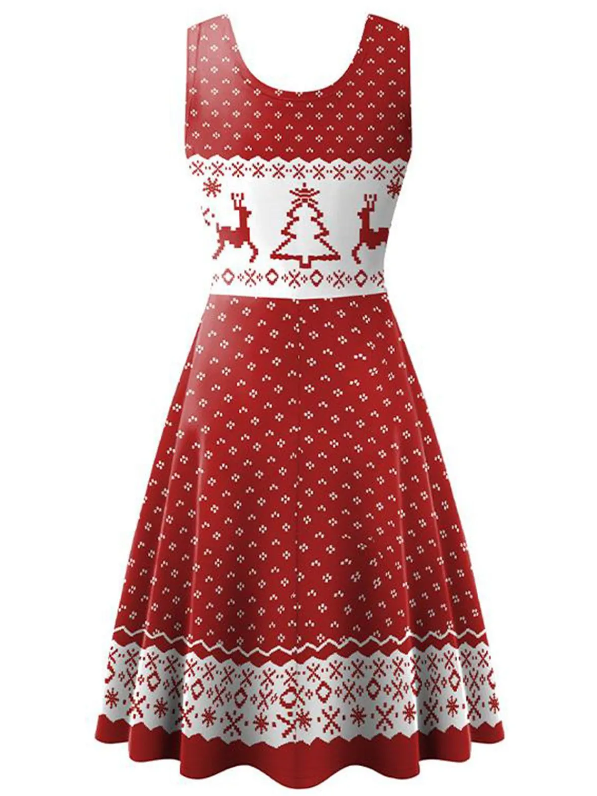 Best Retro Stage 1950s Christmas Print Knitted Sleeveless Dress