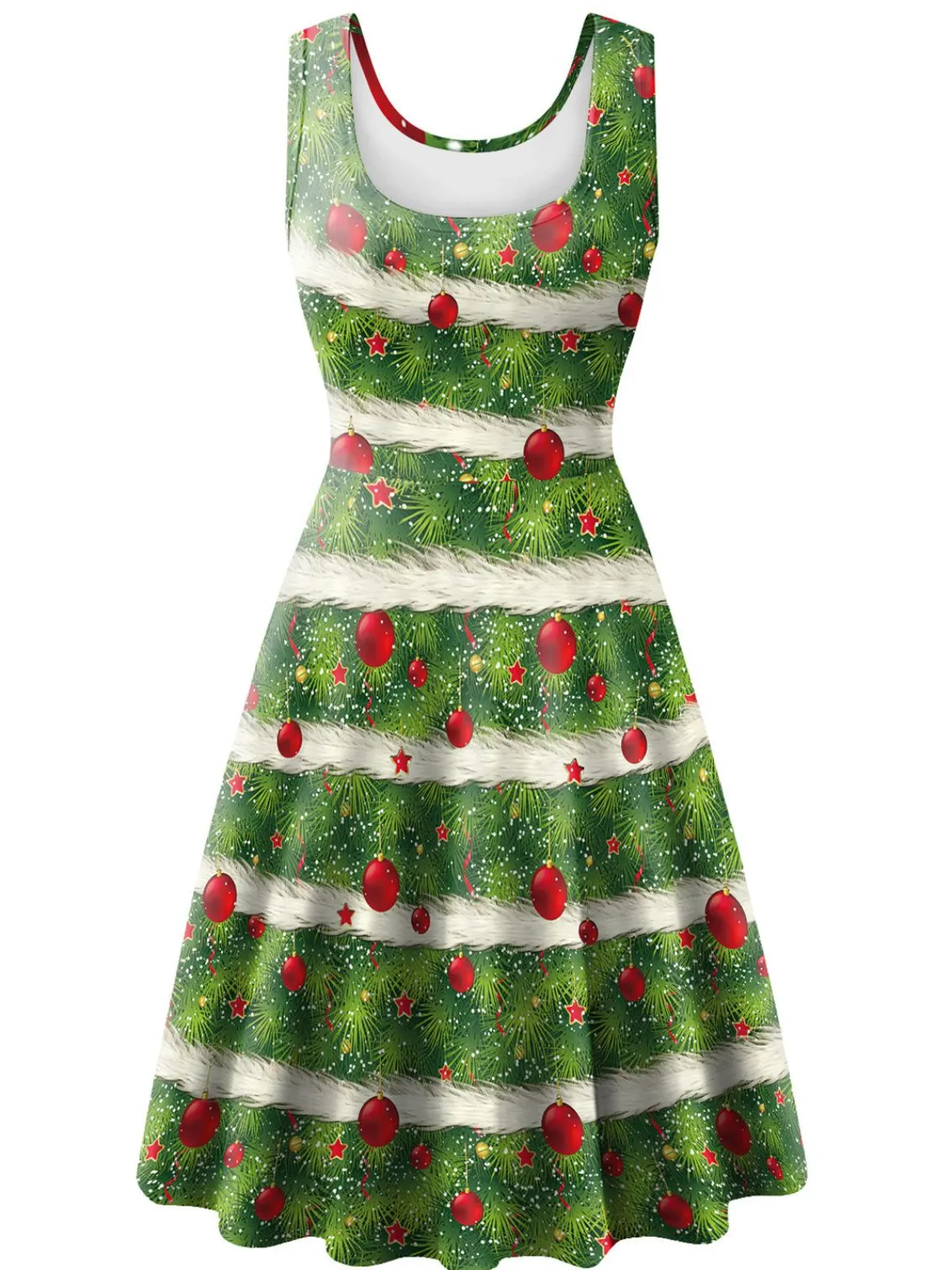 Best Retro Stage 1950s Christmas Print Knitted Sleeveless Dress