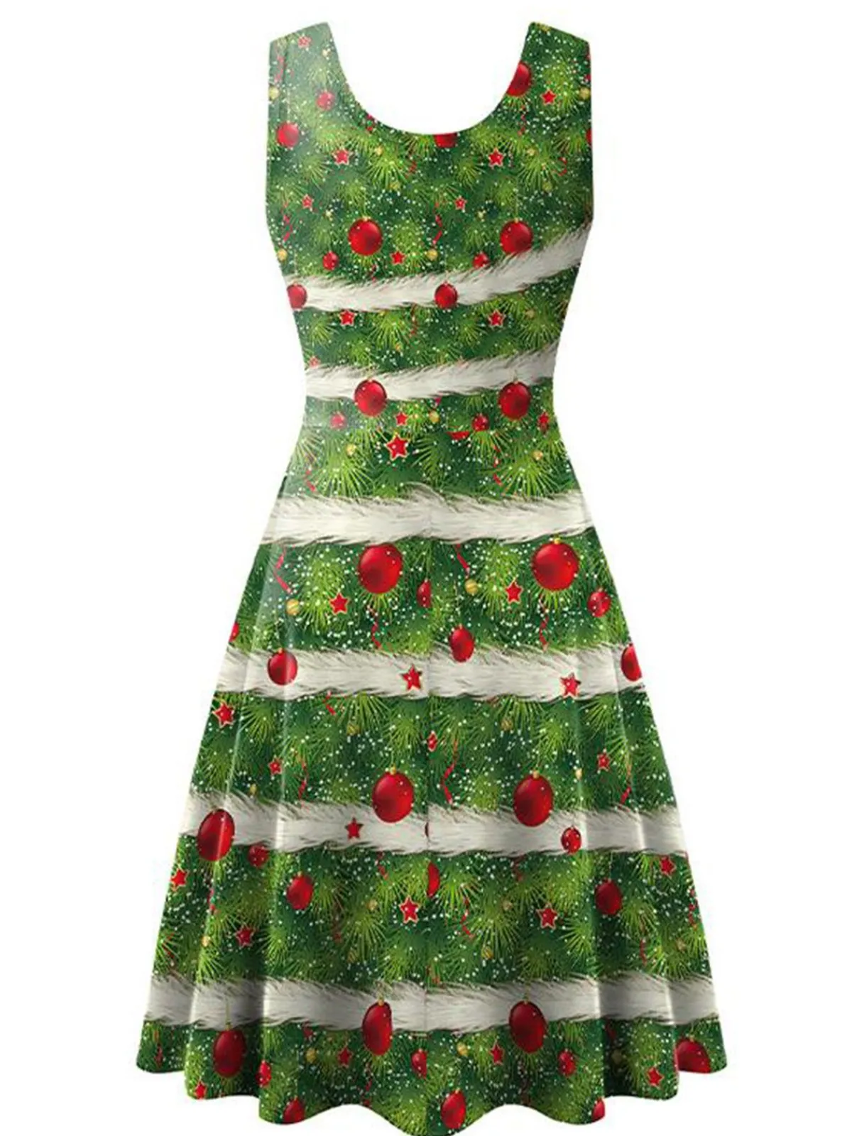 Best Retro Stage 1950s Christmas Print Knitted Sleeveless Dress