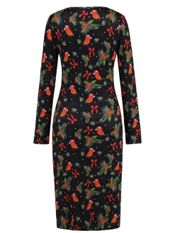 Hot Retro Stage 1960s Christmas Print V-Neck Wrap Dress