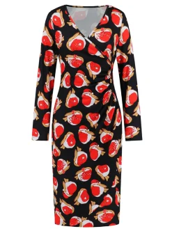 Hot Retro Stage 1960s Christmas Print V-Neck Wrap Dress