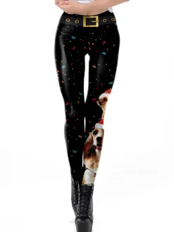 Clearance Retro Stage 1960s Christmas Printed Elastic Leggings