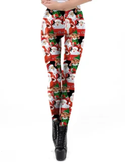 Clearance Retro Stage 1960s Christmas Printed Elastic Leggings