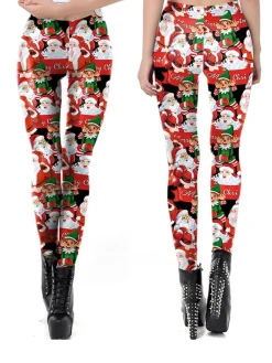 Clearance Retro Stage 1960s Christmas Printed Elastic Leggings