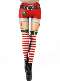 Clearance Retro Stage 1960s Christmas Printed Elastic Leggings