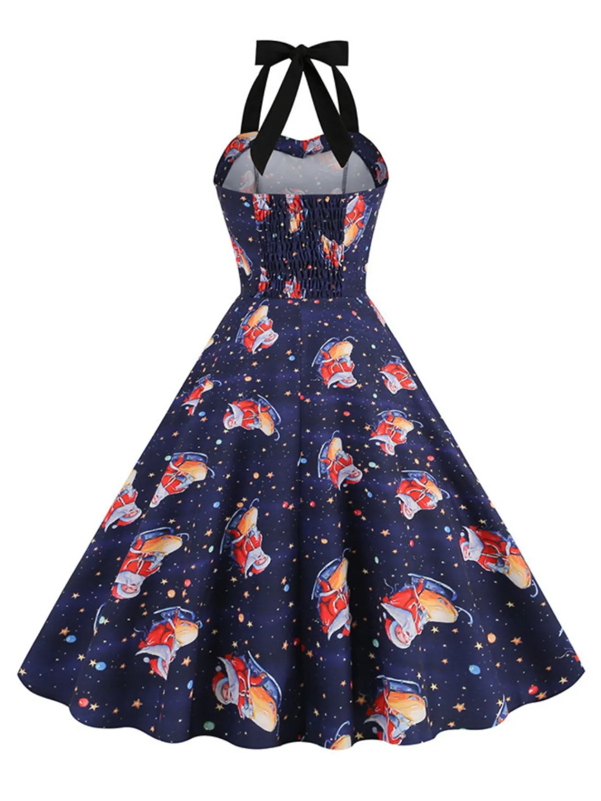 Clearance Retro Stage 1950s Christmas Santa Claus Lace-Up Halter Dress