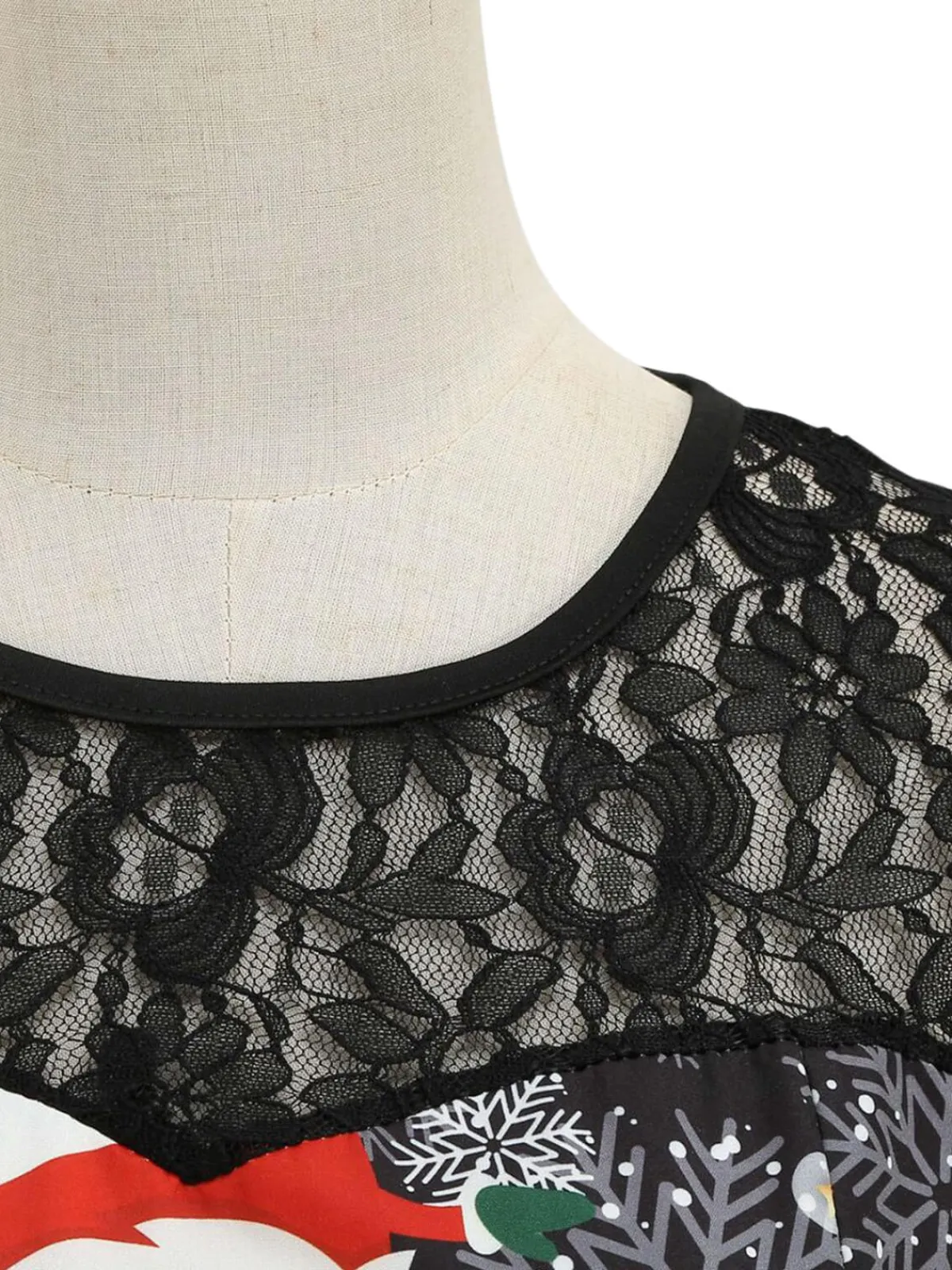 Best Retro Stage 1950s Christmas Santa Claus Lace Patchwork Dress Black