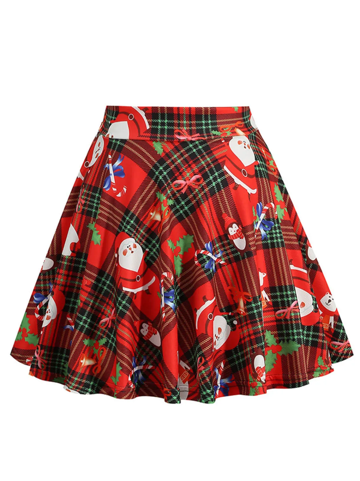 Best Retro Stage 1950s Christmas Snowman Plaid Swing Skirt