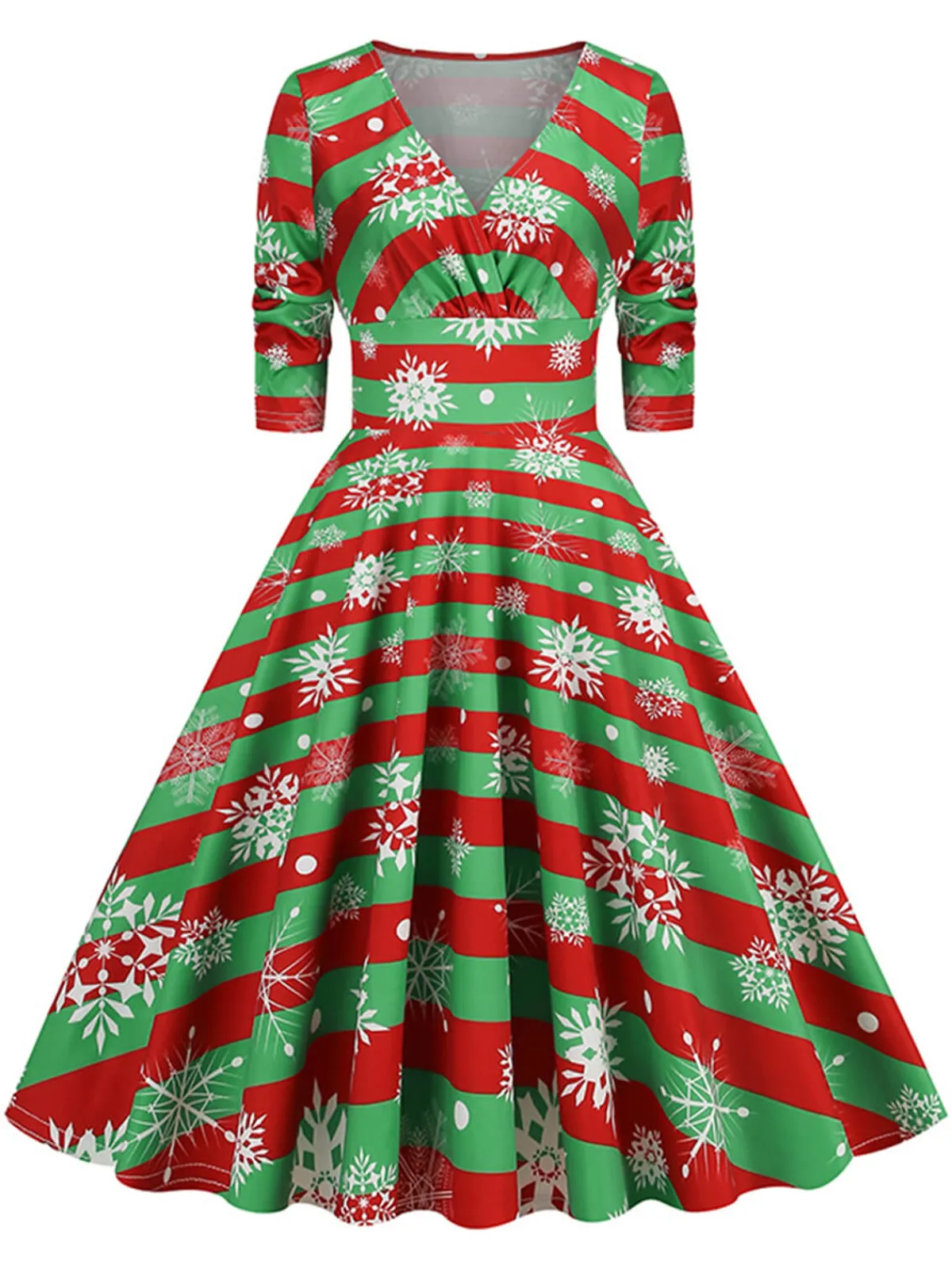 Clearance Retro Stage 1950s Christmas V-Neck Mid-Sleeve Dress
