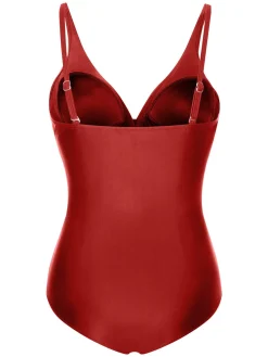 New Retro Stage 1950s Classic Solid One-Piece Swimsuit