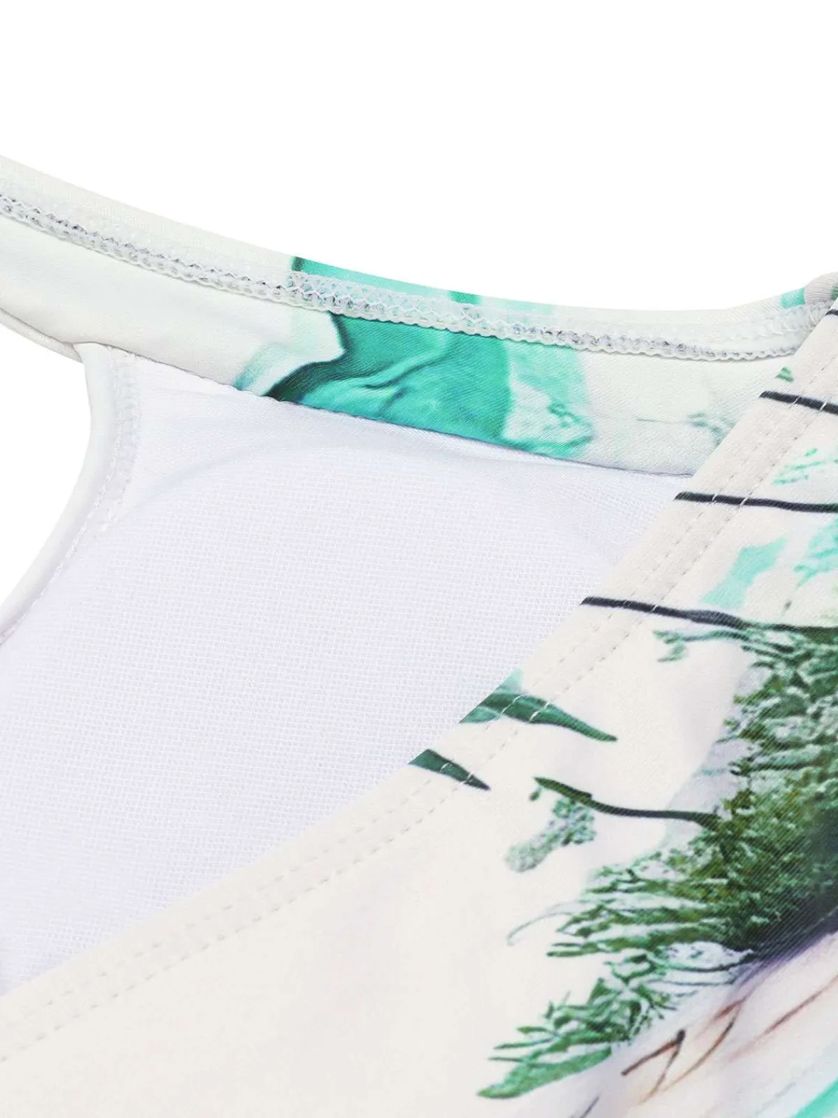 Online Retro Stage 1950s Coconut Tree & Beach Patchwork Swimsuit White