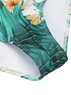 Online Retro Stage 1950s Coconut Tree & Beach Patchwork Swimsuit White