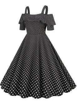 New Retro Stage 1950s Cold Shoulder Polka Dots Dress