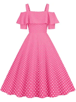 New Retro Stage 1950s Cold Shoulder Polka Dots Dress