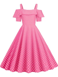 New Retro Stage 1950s Cold Shoulder Polka Dots Dress