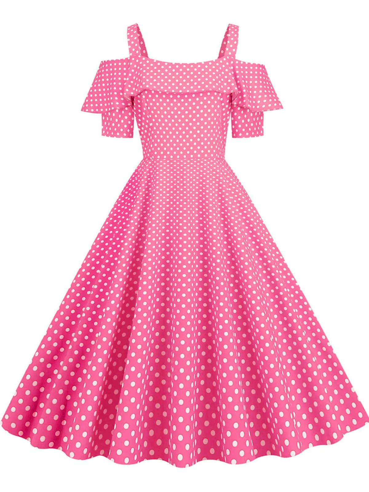 New Retro Stage 1950s Cold Shoulder Polka Dots Dress