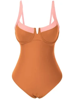 Online Retro Stage 1980s Colorblock Strap High-Leg One-Piece Swimsuit