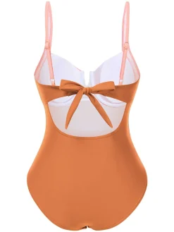 Online Retro Stage 1980s Colorblock Strap High-Leg One-Piece Swimsuit