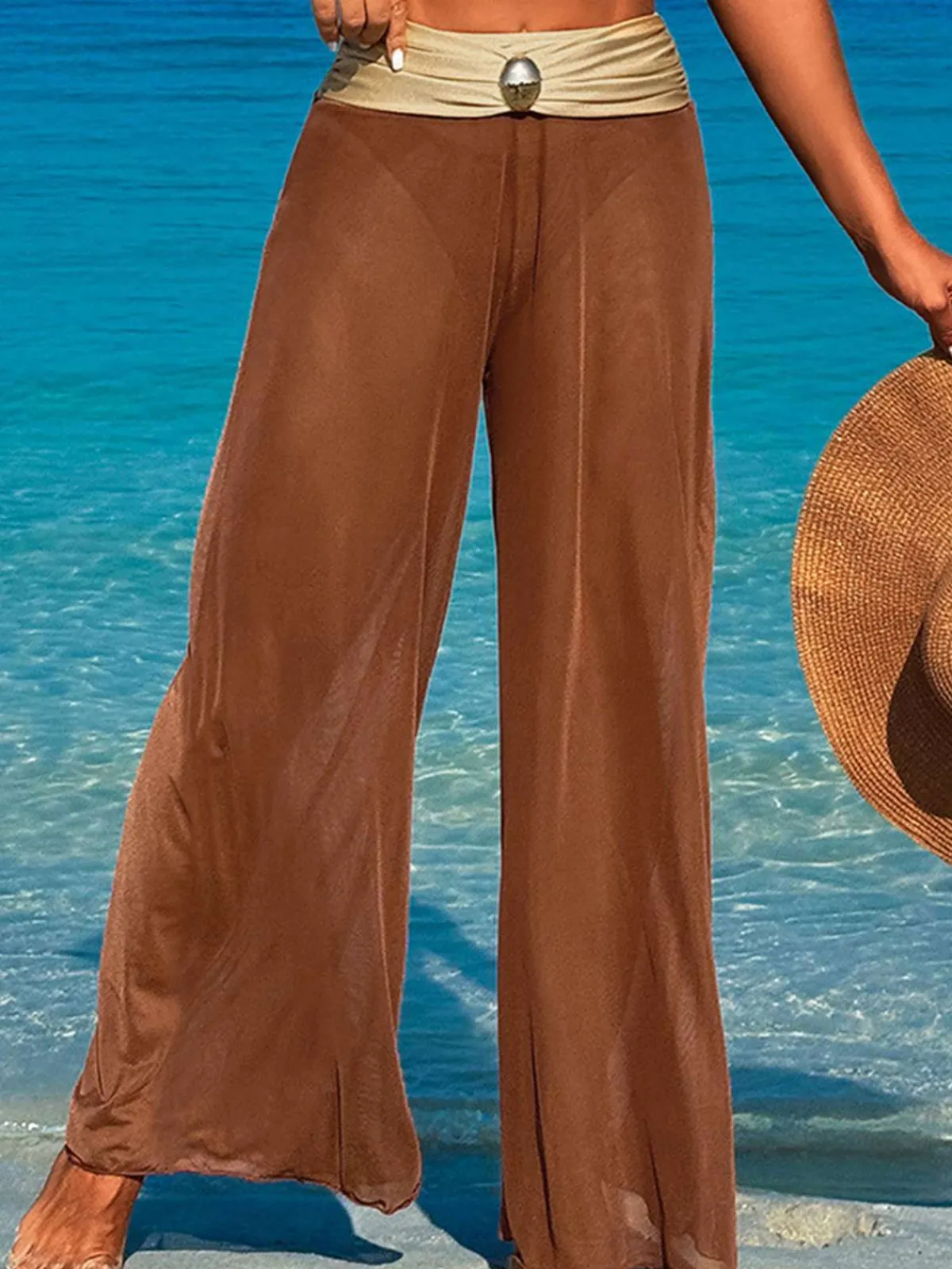 Best Retro Stage 1960s Contrast Bandeau Swimsuit & Pants Cover-Up