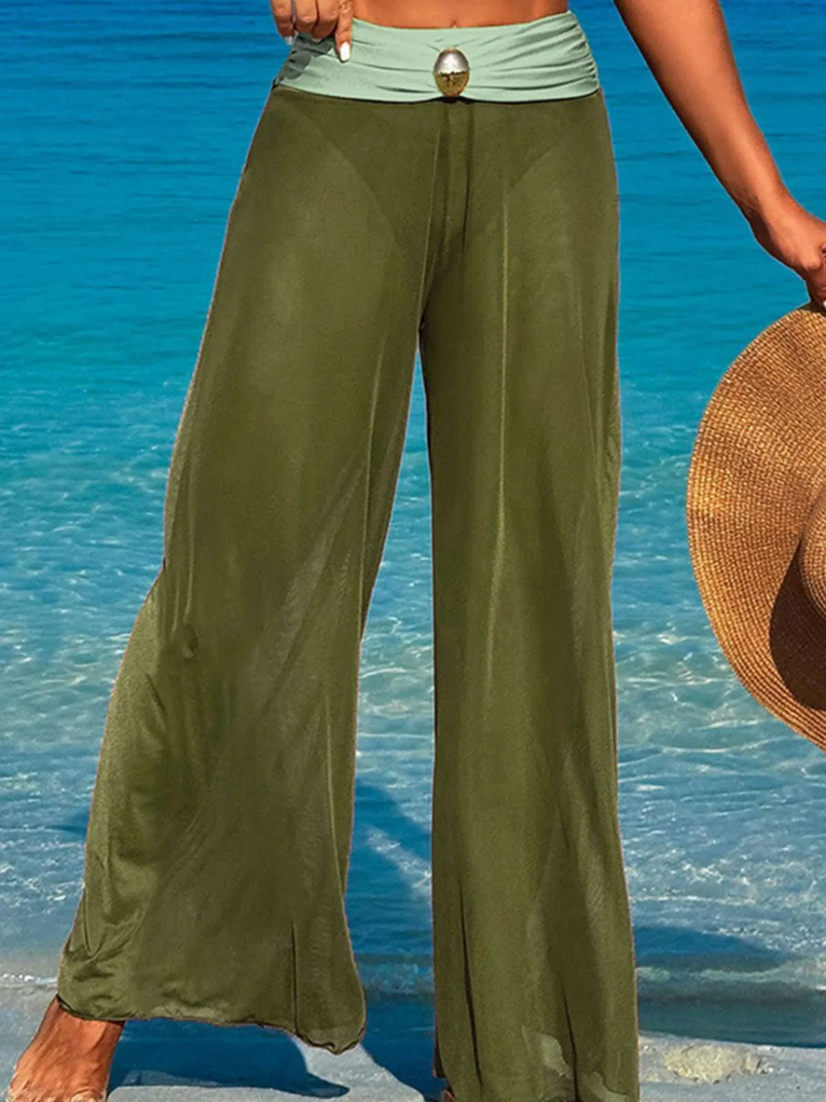 Best Retro Stage 1960s Contrast Bandeau Swimsuit & Pants Cover-Up
