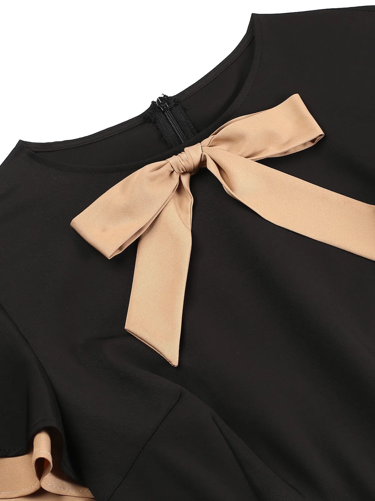 Outlet Retro Stage 1930s Contrast Bow Tie Ruffle Hem Mermaid Dress Black