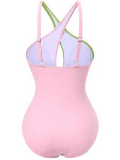 Hot Retro Stage 1980s Contrast Cross Strap Ring-Tie One-Piece Swimsuit