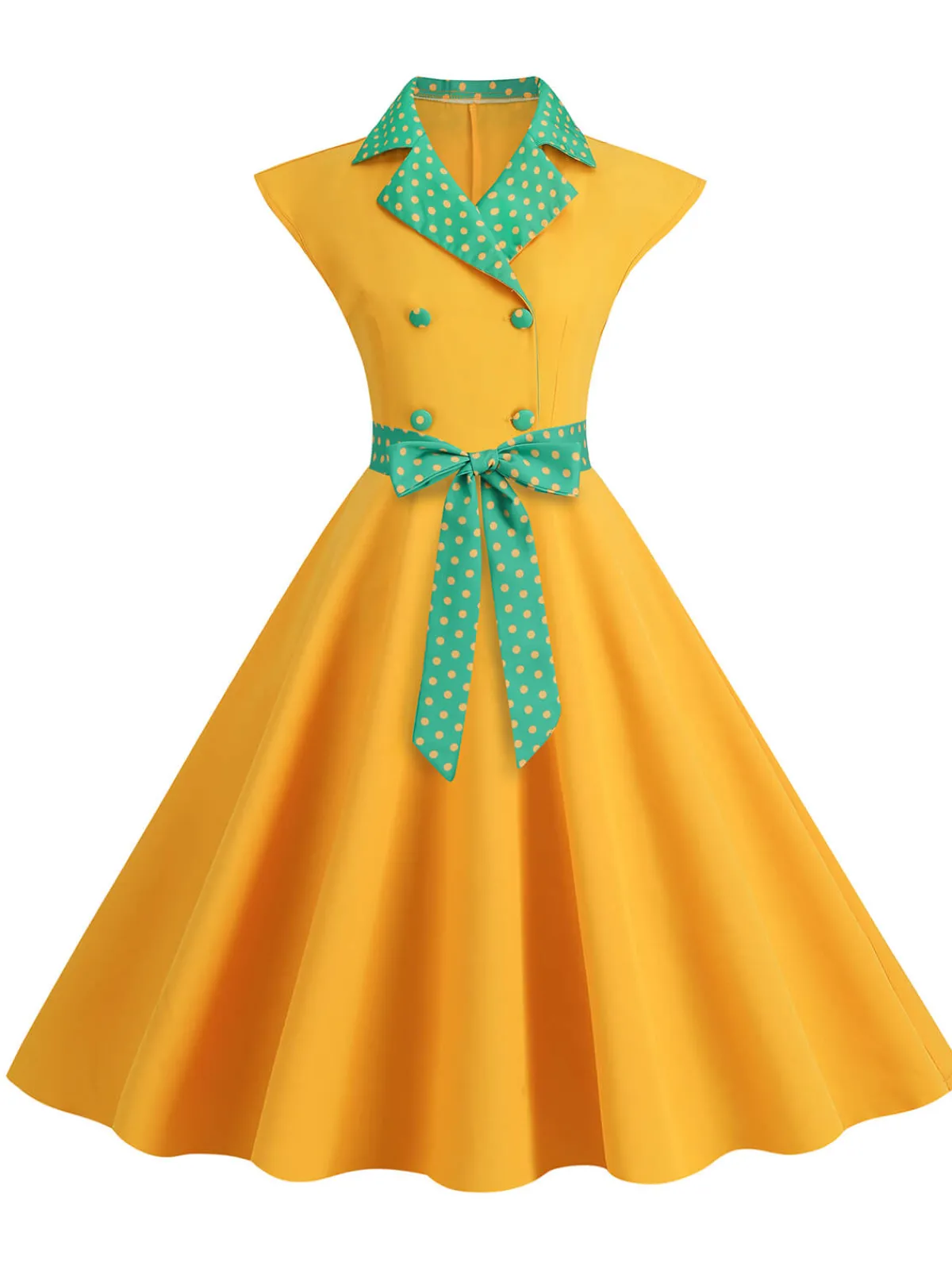 Sale Retro Stage 1950s Contrast Polka Dots Bowknot Belted Dress