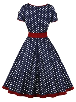 Outlet Retro Stage 1950s Contrast Polka Dots Buttoned Dress