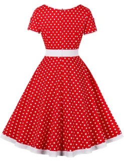 Outlet Retro Stage 1950s Contrast Polka Dots Buttoned Dress