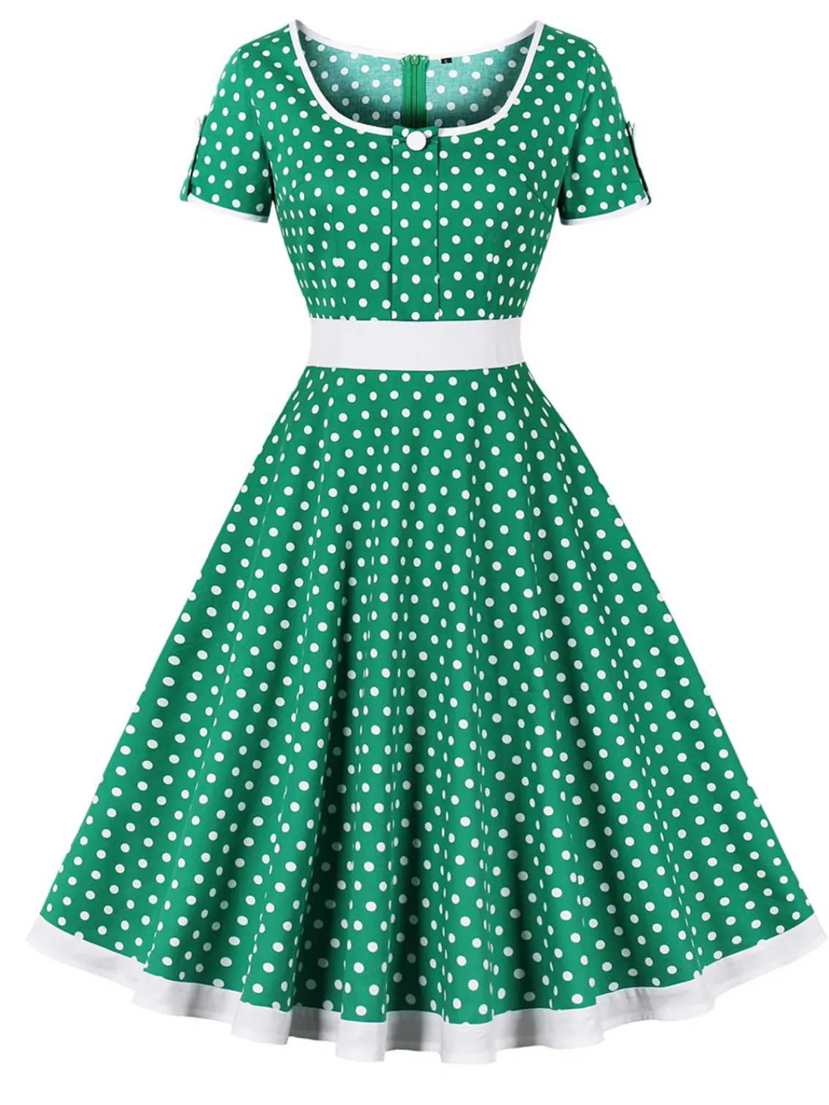 Outlet Retro Stage 1950s Contrast Polka Dots Buttoned Dress