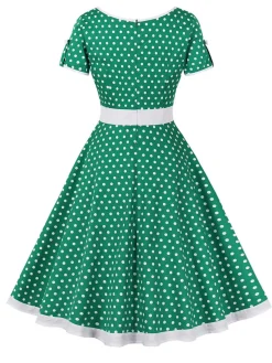 Outlet Retro Stage 1950s Contrast Polka Dots Buttoned Dress