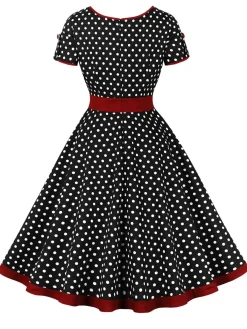 Outlet Retro Stage 1950s Contrast Polka Dots Buttoned Dress