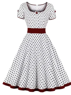Outlet Retro Stage 1950s Contrast Polka Dots Buttoned Dress