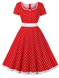 Outlet Retro Stage 1950s Contrast Polka Dots Buttoned Dress
