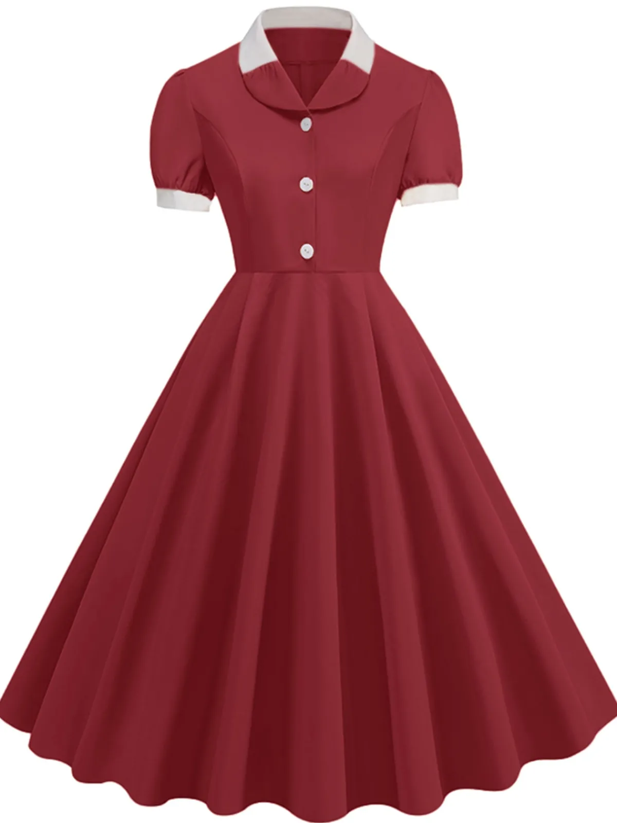 Outlet Retro Stage 1950s Contrast Short Sleeve Lapel Dress