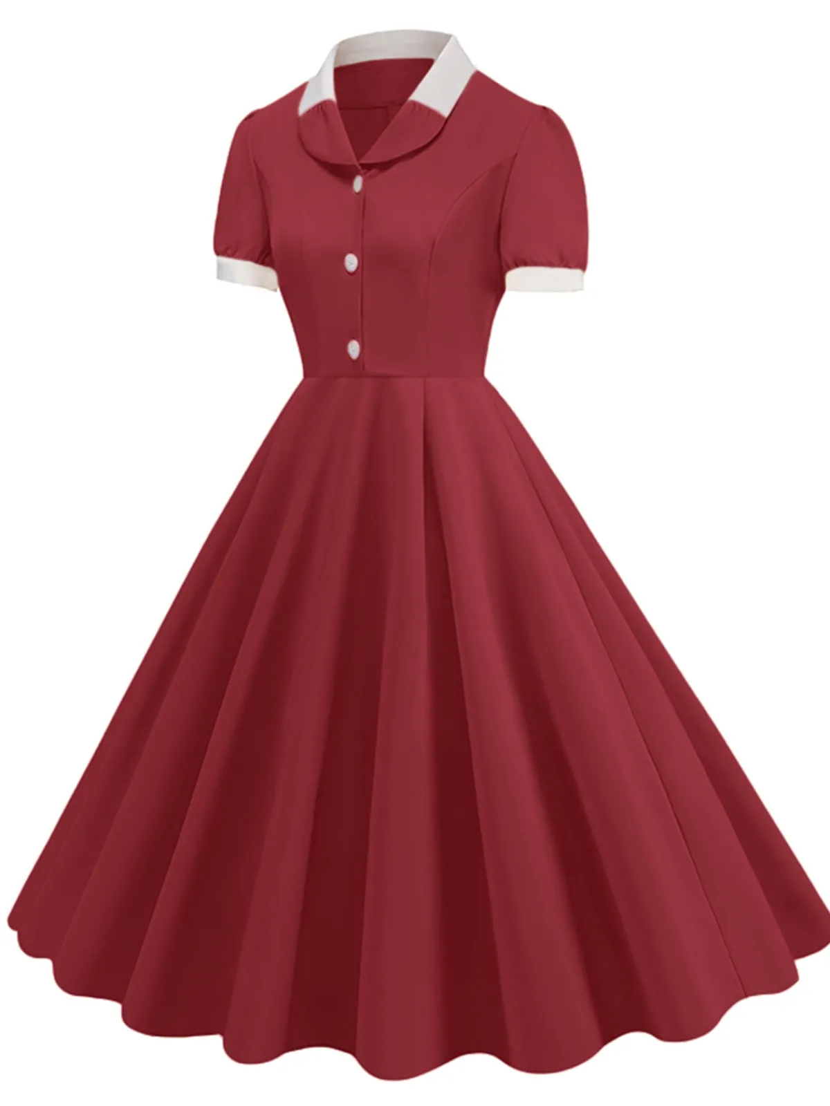Outlet Retro Stage 1950s Contrast Short Sleeve Lapel Dress
