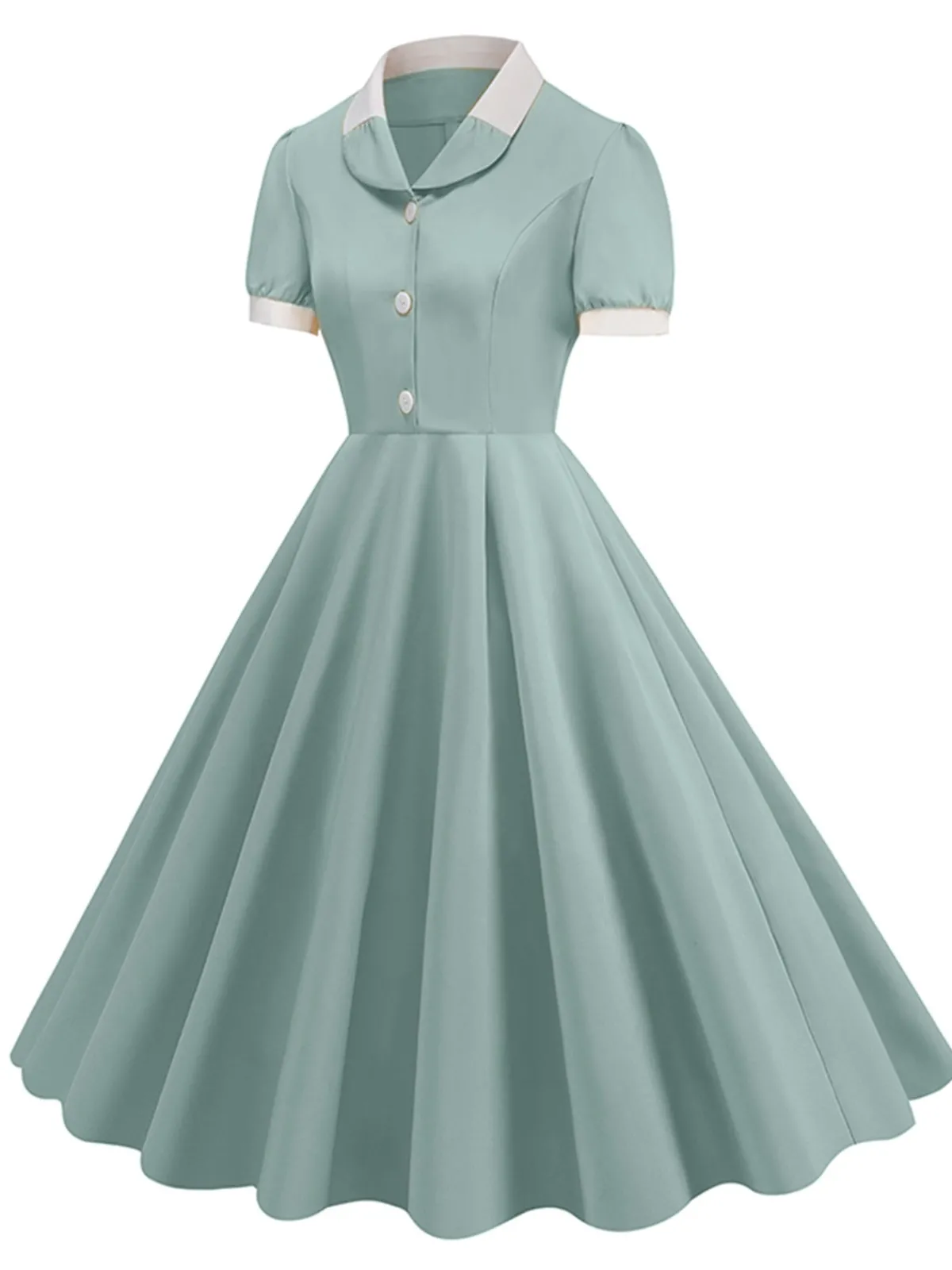 Outlet Retro Stage 1950s Contrast Short Sleeve Lapel Dress