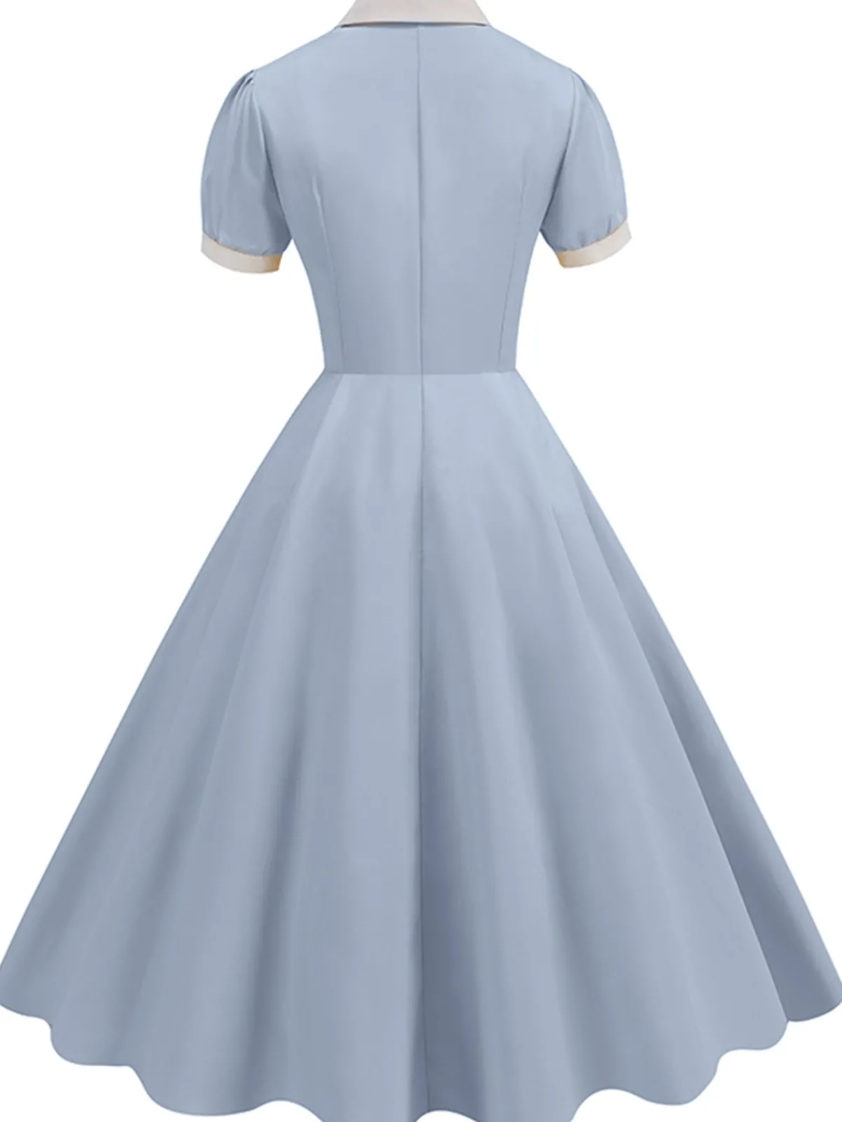 Outlet Retro Stage 1950s Contrast Short Sleeve Lapel Dress