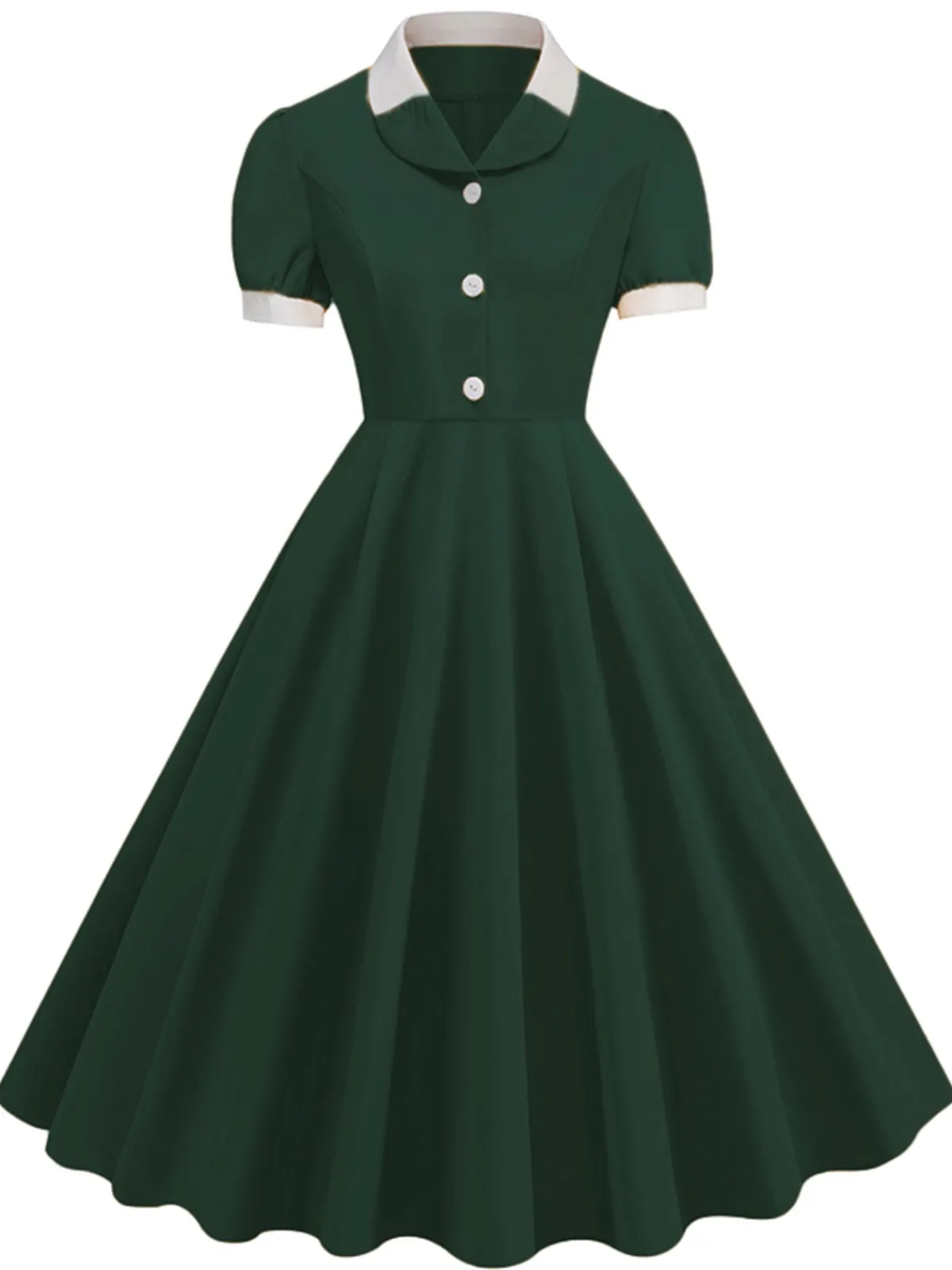 Outlet Retro Stage 1950s Contrast Short Sleeve Lapel Dress