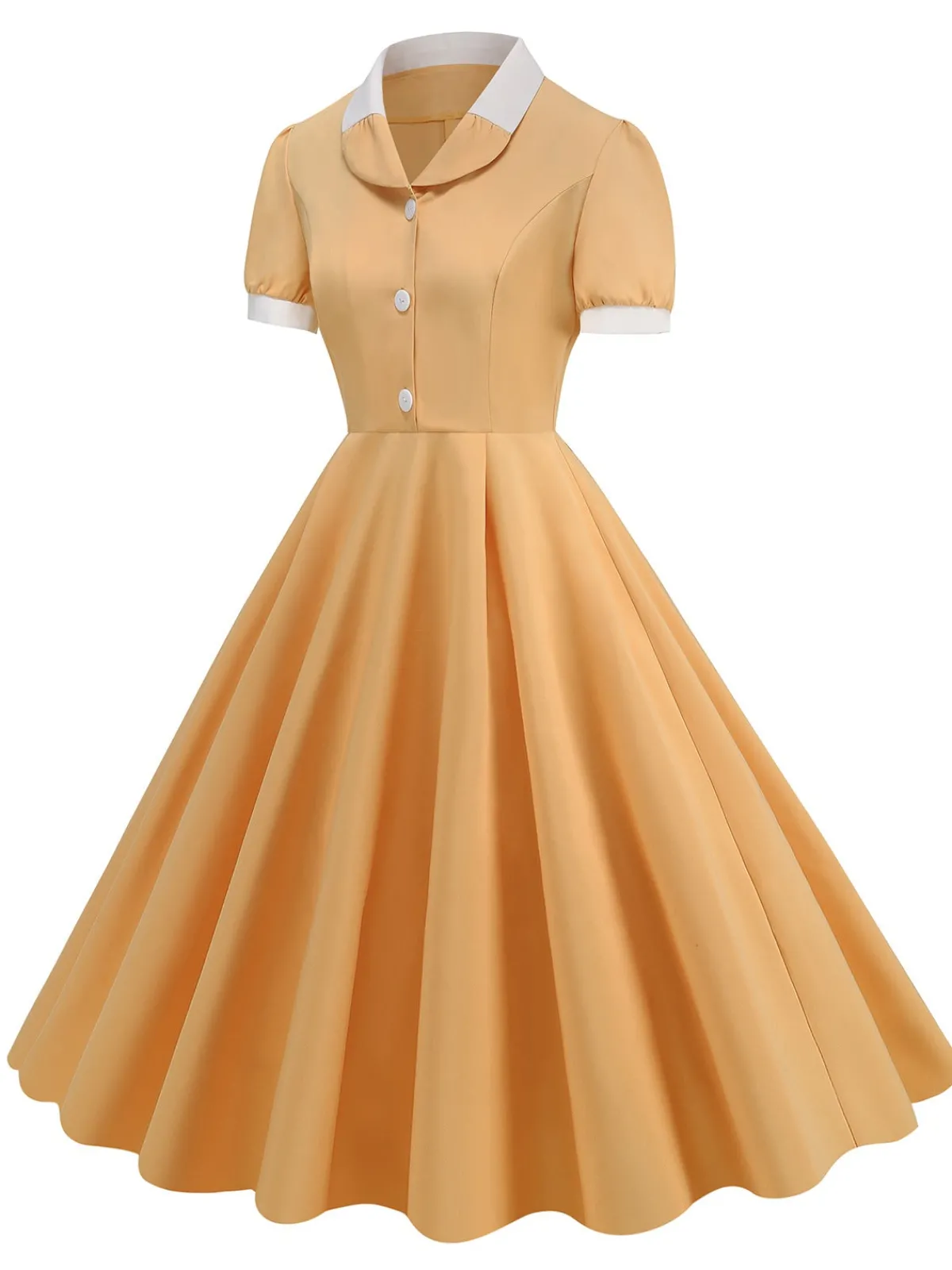 Outlet Retro Stage 1950s Contrast Short Sleeve Lapel Dress