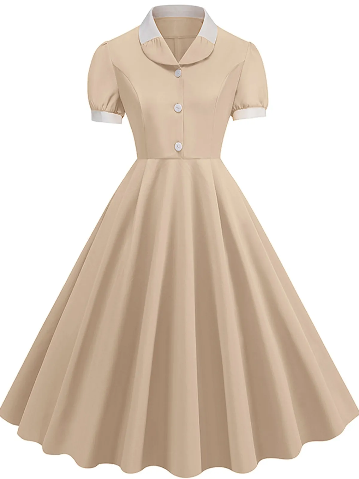 Outlet Retro Stage 1950s Contrast Short Sleeve Lapel Dress