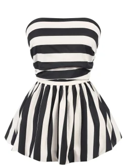 New Retro Stage 1930s Contrast Stripe Bandeau Pleated Puff Top Black
