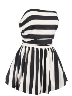 New Retro Stage 1930s Contrast Stripe Bandeau Pleated Puff Top Black