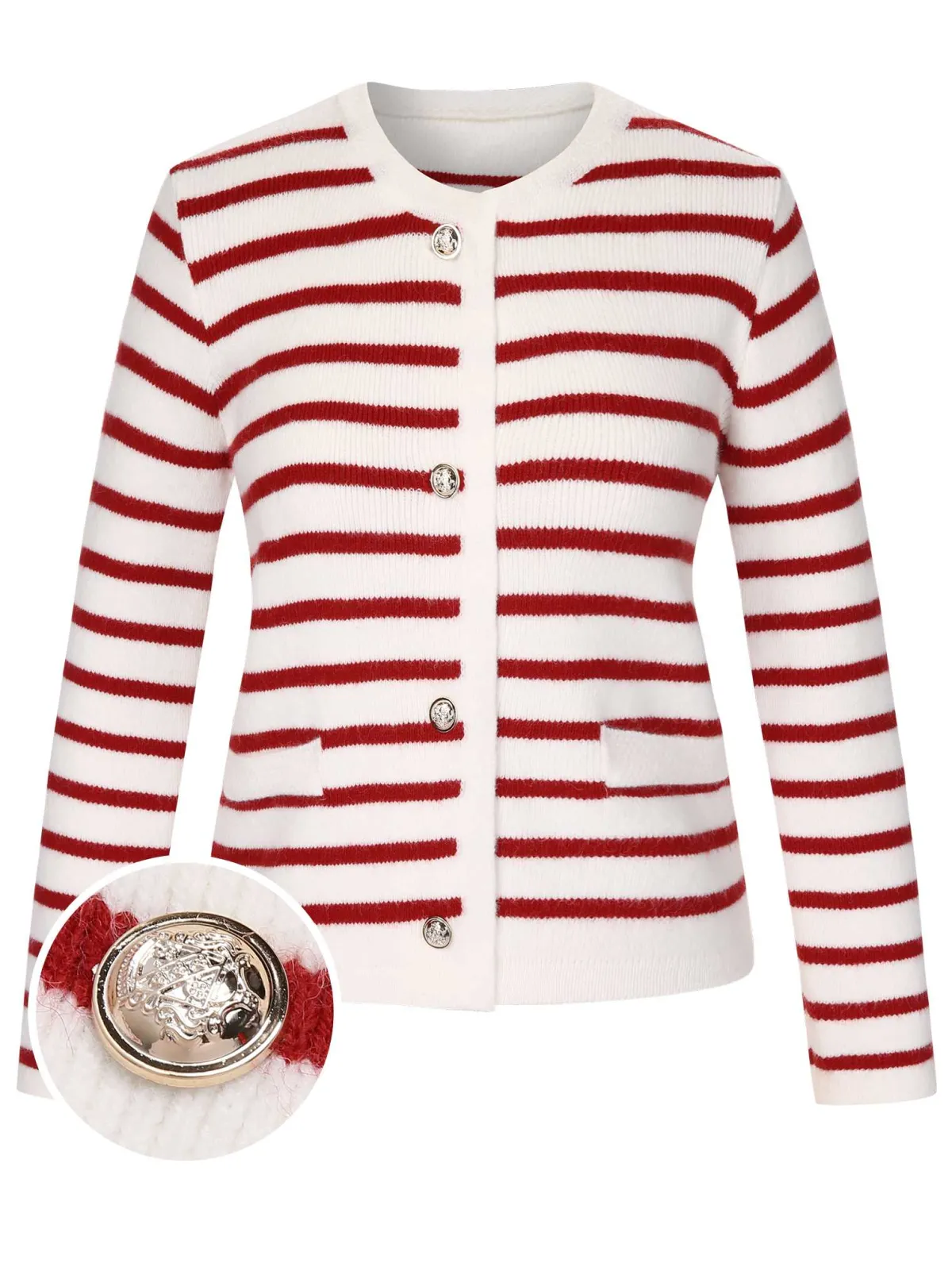 Clearance Retro Stage 1930s Contrast Striped Long Sleeve Knitted Cardigan
