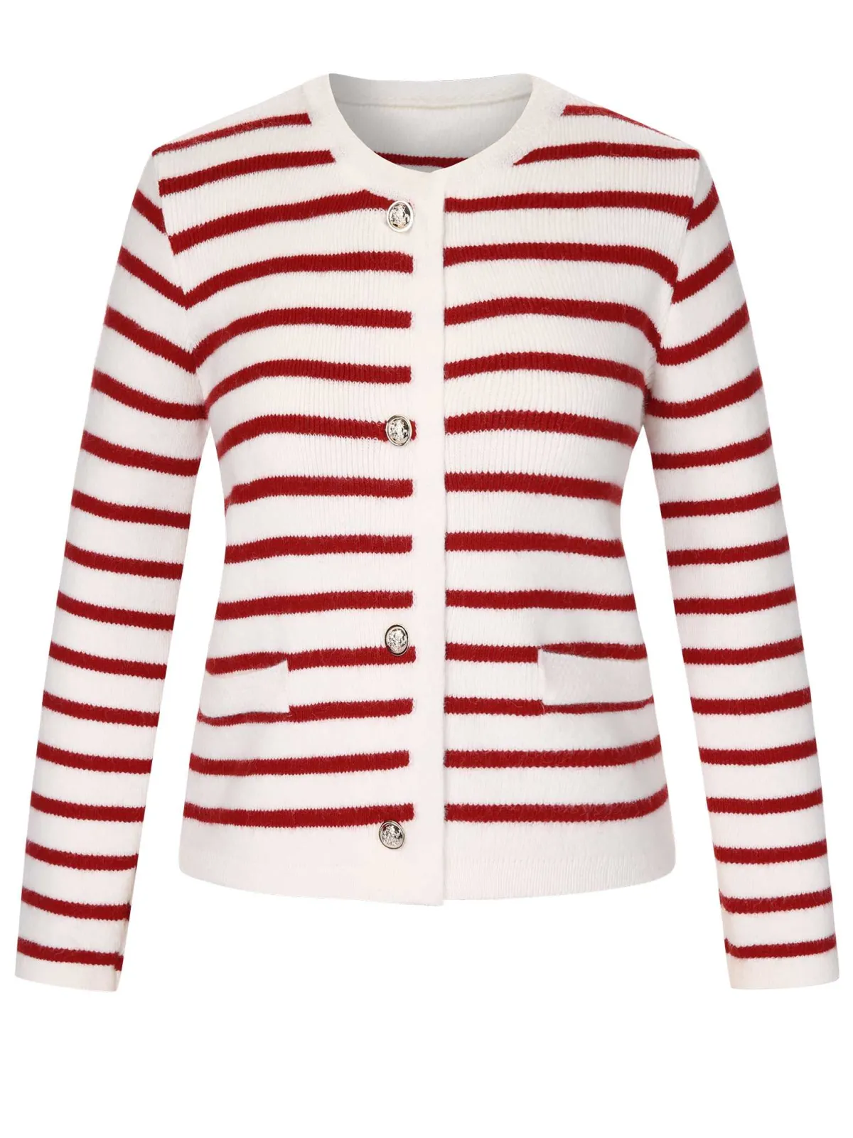 Clearance Retro Stage 1930s Contrast Striped Long Sleeve Knitted Cardigan
