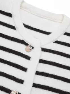 Clearance Retro Stage 1930s Contrast Striped Long Sleeve Knitted Cardigan